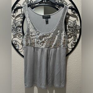 INC International Concepts Silver Sequin Tank Top